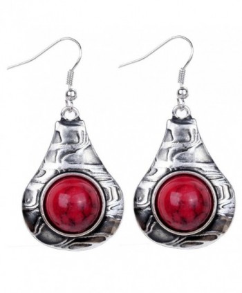 Yazilind Vintage White Round Stone Dangle Drop Hook Earrings Women Gift - Red - CF11NXHEFZP