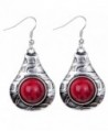 Yazilind Vintage White Round Stone Dangle Drop Hook Earrings Women Gift - Red - CF11NXHEFZP