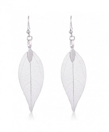 Filigree Leaf Earrings Ethnic Bohemian Earrings Women's Metallized Real Leaf Dangel Earrings - Silver Leaf - CW186OHY2C3