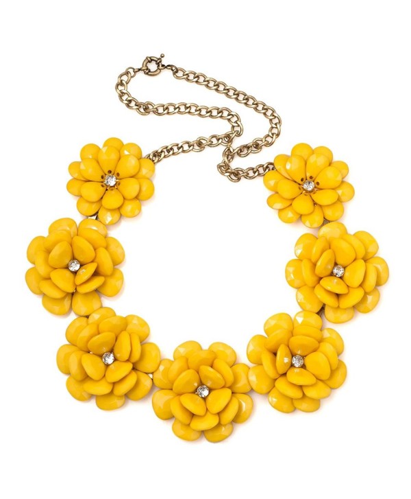 LuckyJewelry Vintage Women Flower Choker Chunky Statement Bib Pendant Necklace Golden Chain - Yellow - CD12J4BRV63