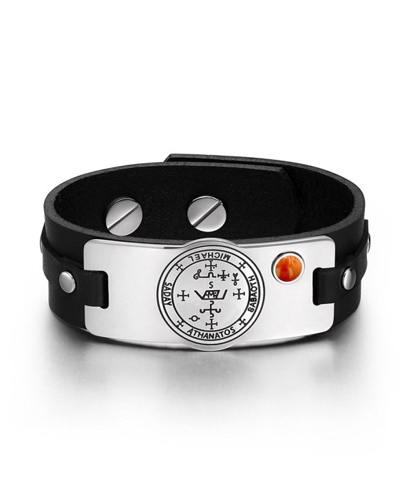 Archangel Michael Sigil Magic Powers Amulet Tag Red Jasper Gemstone Adjustable Black Leather Bracelet - CT129CIT74H