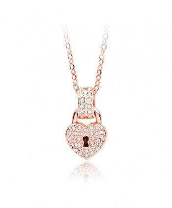 MYJS Devotion Rose Gold Plated Heart Lock Necklace with Clear Swarovski Crystals - 17+2" Extender - CQ1230MT1M9