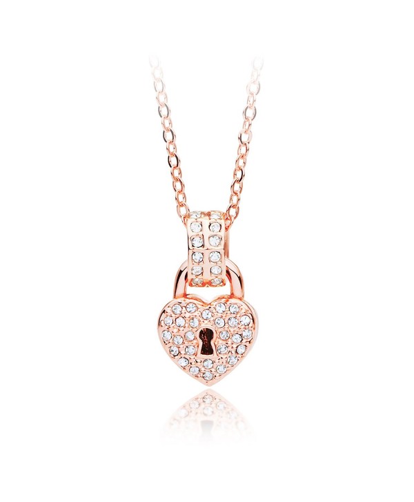 MYJS Devotion Rose Gold Plated Heart Lock Necklace with Clear Swarovski Crystals - 17+2" Extender - CQ1230MT1M9