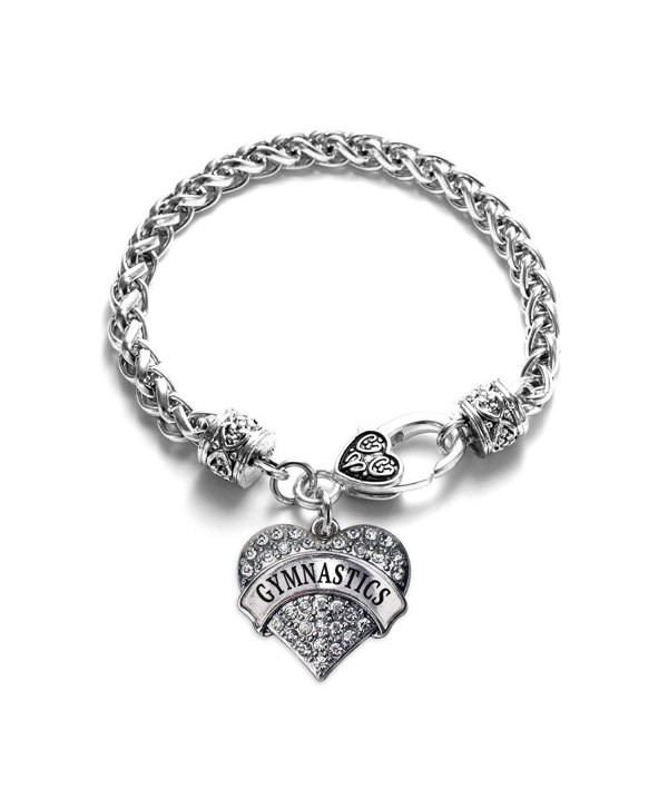 Gymnastics Pave Heart Charm Bracelet Silver Plated Lobster Clasp Clear Crystal Charm - CF123HZ6767