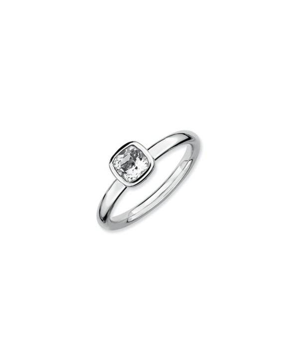 Silver Stackable Cushion Cut White Topaz Solitaire Ring - CB118CS7IUJ