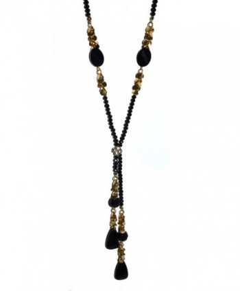 Beaded Rhinestone and Gem Long Y Necklace - SLIVER - CV1242FCXJ1