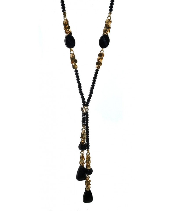 Beaded Rhinestone and Gem Long Y Necklace - SLIVER - CV1242FCXJ1