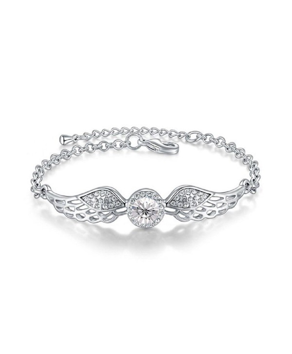 Crystals from Swarovski White Angel Wings Bangle Bracelet 18 ct White Gold Plated for Women 7.2" - CF12MZTT7FJ