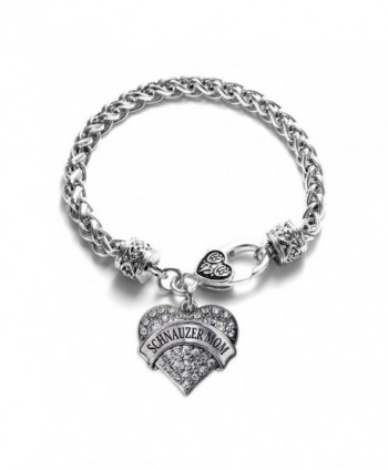 Schnauzer Mom Pave Heart Charm Bracelet Silver Plated Lobster Clasp Clear Crystal Charm - CR123HZBOUB