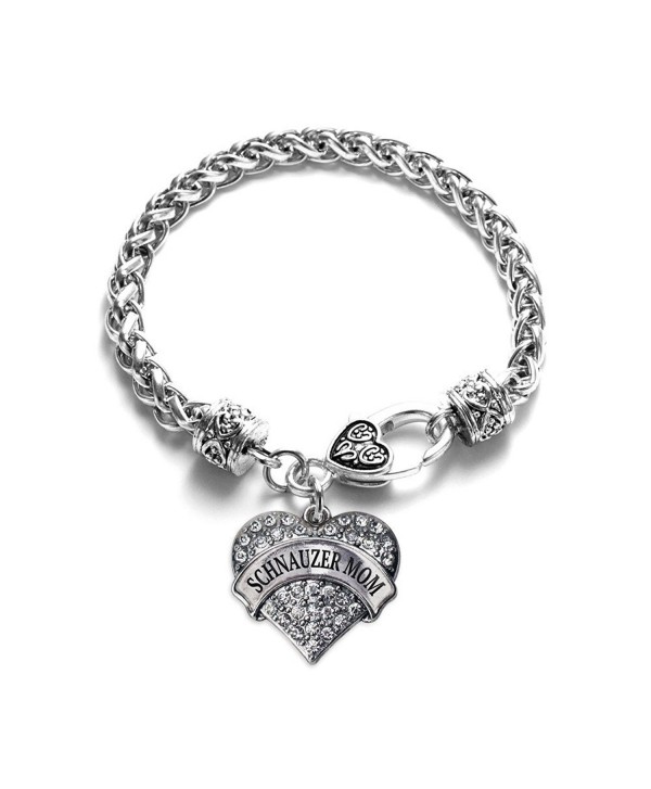 Schnauzer Mom Pave Heart Charm Bracelet Silver Plated Lobster Clasp Clear Crystal Charm - CR123HZBOUB