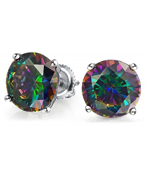 Bling Jewelry Round Simulated Rainbow Topaz CZ Screw Back Sterling Silver Stud Earrings 8mm - CS1235JYWSF