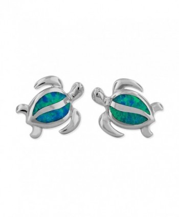 Sterling Silver Synthetic Blue Opal Turtle Stud Earrings - CJ11T35XWZP