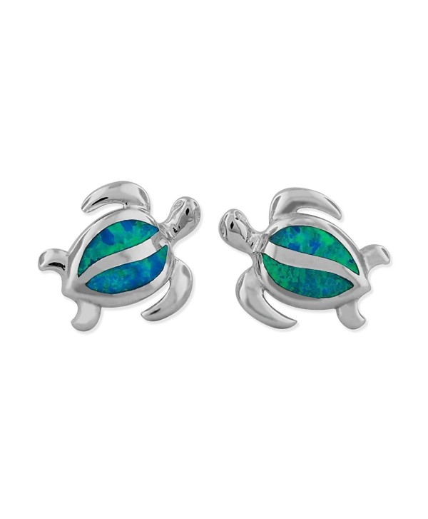 Sterling Silver Synthetic Blue Opal Turtle Stud Earrings - CJ11T35XWZP