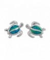 Sterling Silver Synthetic Blue Opal Turtle Stud Earrings - CJ11T35XWZP