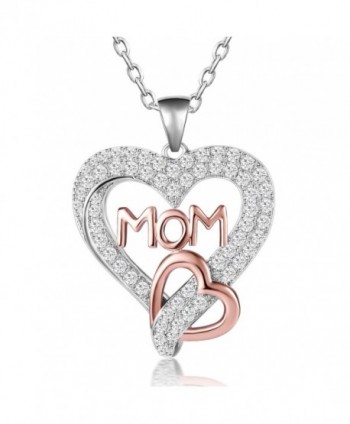 Caperci Sterling Silver Gold/Rose Gold Plated Open Heart "MOM" Pendant Necklace- Mothers Day Gift for Mom - CY1872NI7I5
