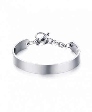 Stainless Steel Minimalist Shiny Cuff Bangle Bracelets with Toggle Clasp for Women-Oval Shape - CS17AATCT6U