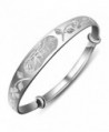 Merdia Women's 999 Sterling Silver Fu Flower Carved Bangle Bracelet 23g Weight for Wedding Gift - CZ128TDJYC1