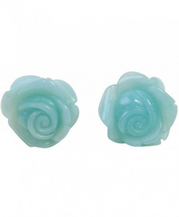 Carved Rose Flower Sterling Silver Stud Earrings in Blue Color - CF118CLLHKX