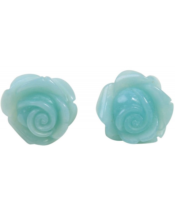 Carved Rose Flower Sterling Silver Stud Earrings in Blue Color - CF118CLLHKX