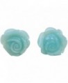 Carved Rose Flower Sterling Silver Stud Earrings in Blue Color - CF118CLLHKX