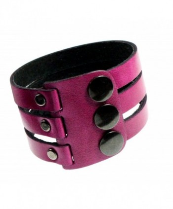 Trendy Dark Pink Wide Cuff Leather Strap Bracelet Fits Medium to Plus - CM11G6CH8ZX
