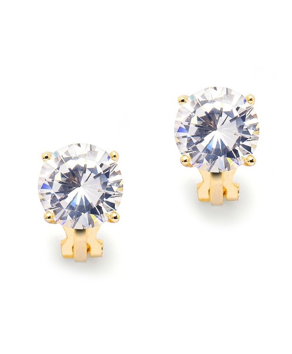 Mariell 3 Carat CZ Clip-On Earrings - 9.5mm Round Solitaire 14K Gold Plated Cubic Zirconia Clip Studs - C012CSMUX9H