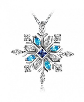 Long Way 925 Sterling Silver Snowflake Pendant Necklace with Blue CZ Long Way Fine Jewelry for Women - Blue - CZ188LIO8M2