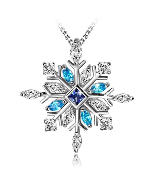 Long Way 925 Sterling Silver Snowflake Pendant Necklace with Blue CZ Long Way Fine Jewelry for Women - Blue - CZ188LIO8M2