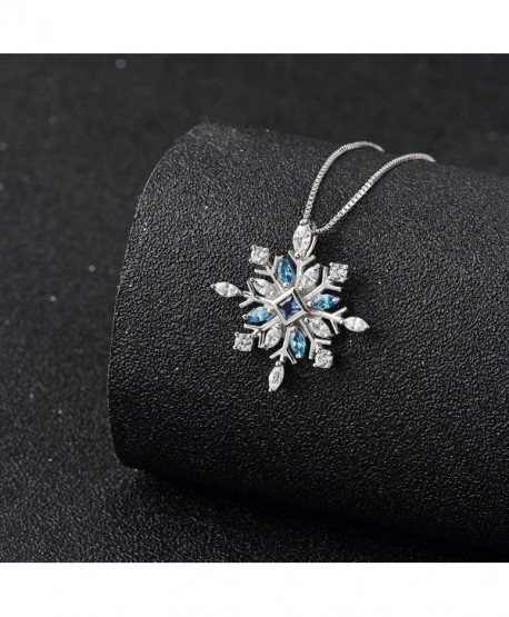 925 Sterling Silver Snowflake Pendant Necklace with Blue CZ Fine ...