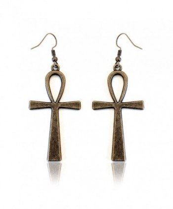 Antiqued Golden Egyptian Ankh Drop Earrings - CN12K7RUTDF