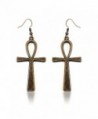 Antiqued Golden Egyptian Ankh Drop Earrings - CN12K7RUTDF