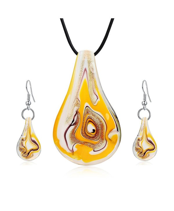 Jardme Jewelry Sets Screw-Type Murano Inspiration Mix Twisted Lampwork Glass necklace - Yellow - CB189UCATIE
