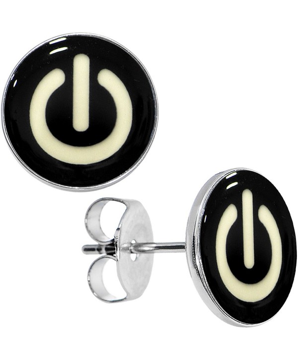 Body Candy Stainless Steel Power Button Glow in the Dark Stud Earrings - CC11FW65AXP