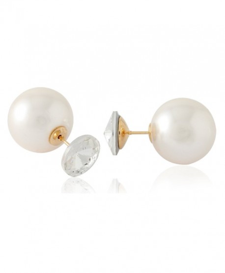 Front Back Earrings with Big Swarovski Crystal and Simulated Cream Pearl Ball by Lovey Lovey - CE11Z1INMP3