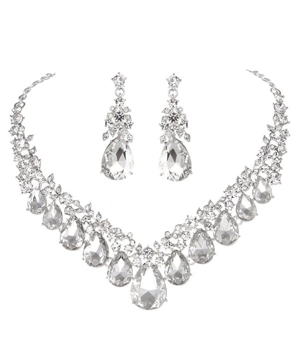 Youfir Rhinestone V shaped Teardrop Necklace - Clear - CF180A2KH5R