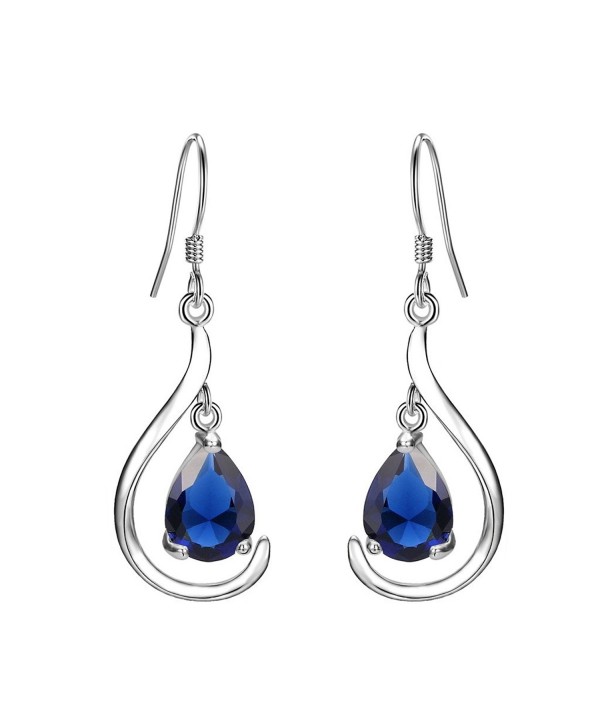 EVER FAITH Women's 925 Sterling Silver Prong CZ Simple Teardrop Daily Hook Dangle Earrings - Blue - CA17YGT8K4Q