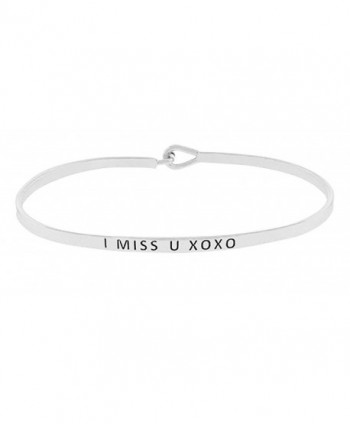 Inspirational "I MISS YOU XOXO" Engraved Thin Sentimental Message Brass Bangle Hook Bracelet (Silver Tone) - CH12NUUNMML