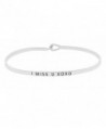 Inspirational "I MISS YOU XOXO" Engraved Thin Sentimental Message Brass Bangle Hook Bracelet (Silver Tone) - CH12NUUNMML