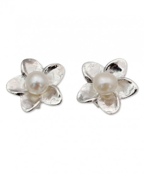 NOVICA Cultured Freshwater Pearl and .925 Sterling Silver Flower Button Earrings- 'White Jasmine' - CF11G3W5AMD