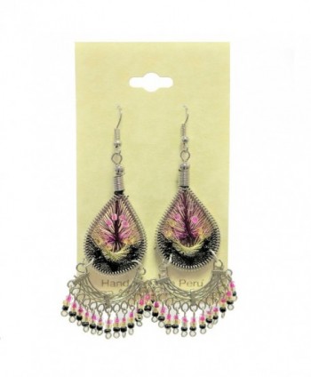 Peruvian Earrings - Dream Catchers Tear Drop Dangle Large Hand Crafted 2" x 1" - BlackGoldPink - C812O8M7229