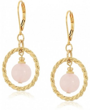 1928 jewelry 14k gold dipped genuine semi precious gemstone hoop earrings - Pink - CB186IILZ85