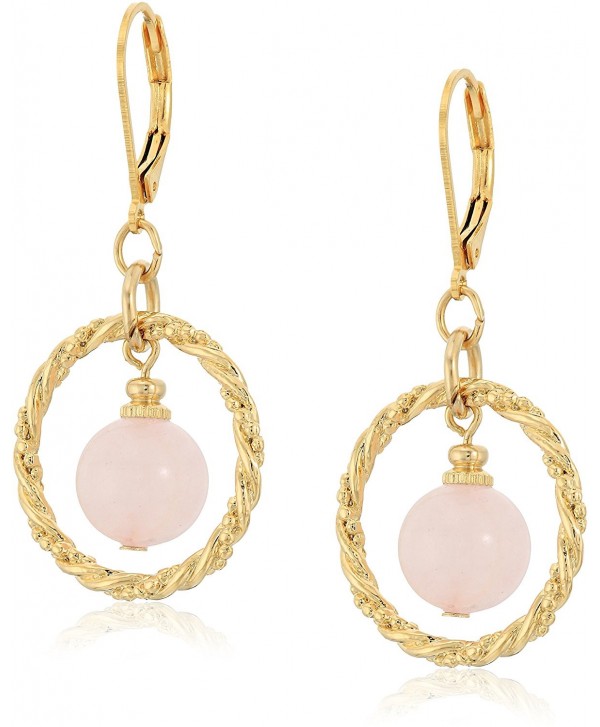 1928 jewelry 14k gold dipped genuine semi precious gemstone hoop earrings - Pink - CB186IILZ85