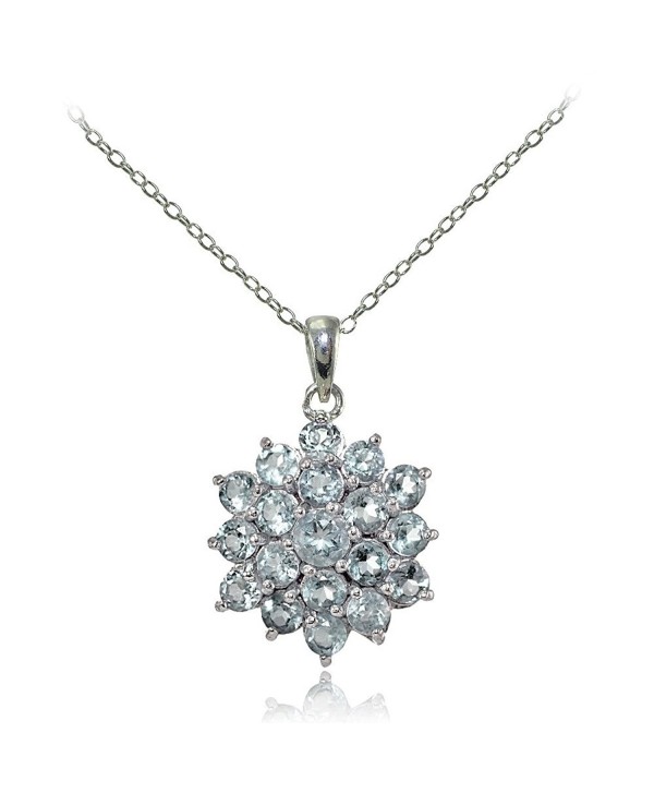 Sterling Silver Genuine Aquamarine Flower Necklace - CN17WWZ2944