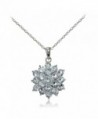 Sterling Silver Genuine Aquamarine Flower Necklace - CN17WWZ2944
