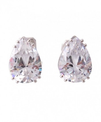 Grace Jun New Fashion Big Water Drop Shape AAA CZ Clip on Earrings Non Piercing for Women Ear Clip - Platinum - CB185EZW2YM