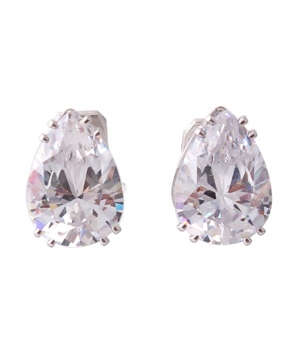 Grace Jun New Fashion Big Water Drop Shape AAA CZ Clip on Earrings Non Piercing for Women Ear Clip - Platinum - CB185EZW2YM