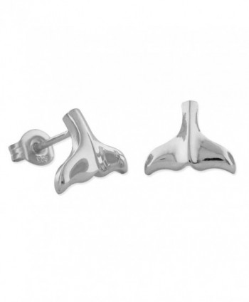 Sterling Silver Small Whale Tail Stud Earrings - CN118B8IDBX