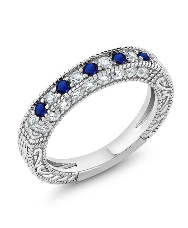 1.00 Ct Blue and White Created Sapphire 925 Sterling Silver Wedding Band Ring (Available in size 5- 6- 7- 8- 9) - CS128EAG09D