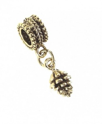 Antique Gold Plated Pewter Mini Pinecone Dangle Charm Interchangeable Slider Bead for Snake Chain Bracelets - C511I3A7DUZ