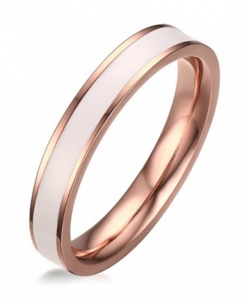 Stainless Steel White Enamel Plain Band Ring for Women-3.5mm IP Rose Gold-Size 5-8 - CH184C26RGO